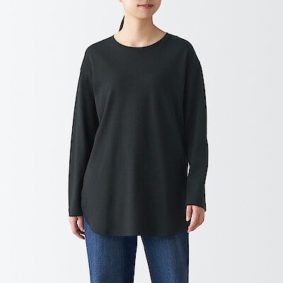 BLACK([무인양품]  여성 스무스 편직 긴소매 롱 티셔츠 (오버핏 긴팔))