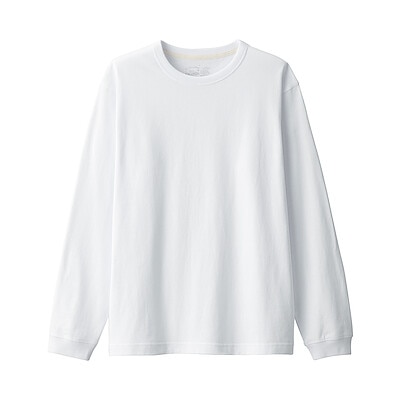 WHITE([무인양품]  남성 워싱 태번수 크루넥 긴소매 티셔츠 (오버핏 긴팔))