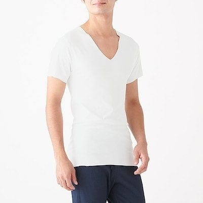 WHITE(봉제선이 없는 · V넥 티셔츠)