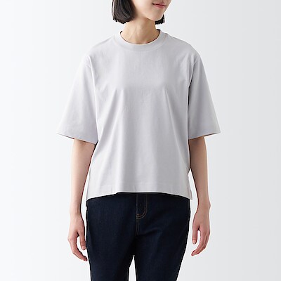 LIGHT GRAY([무인양품]  여성 시원한 UV 컷 와이드 반소매 티셔츠 (오버핏 반팔))