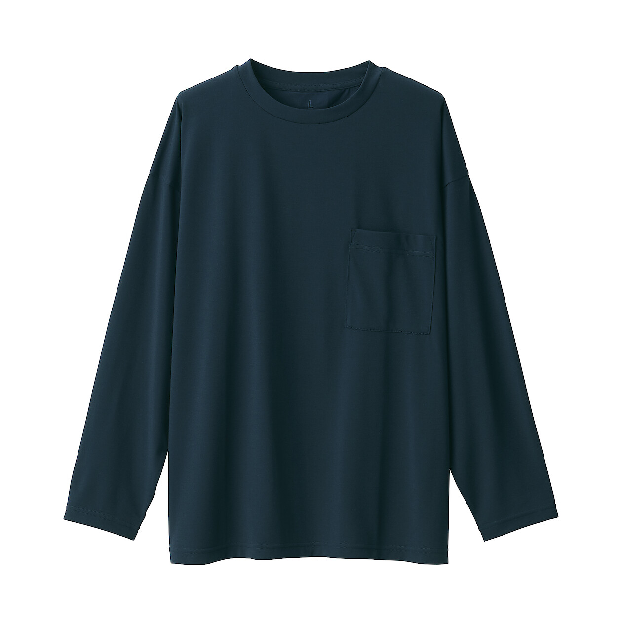 NAVY([무인양품]  남녀공용 오염이 쉽게 지워지는 흡한속건 긴소매 티셔츠 (오버핏 반팔))