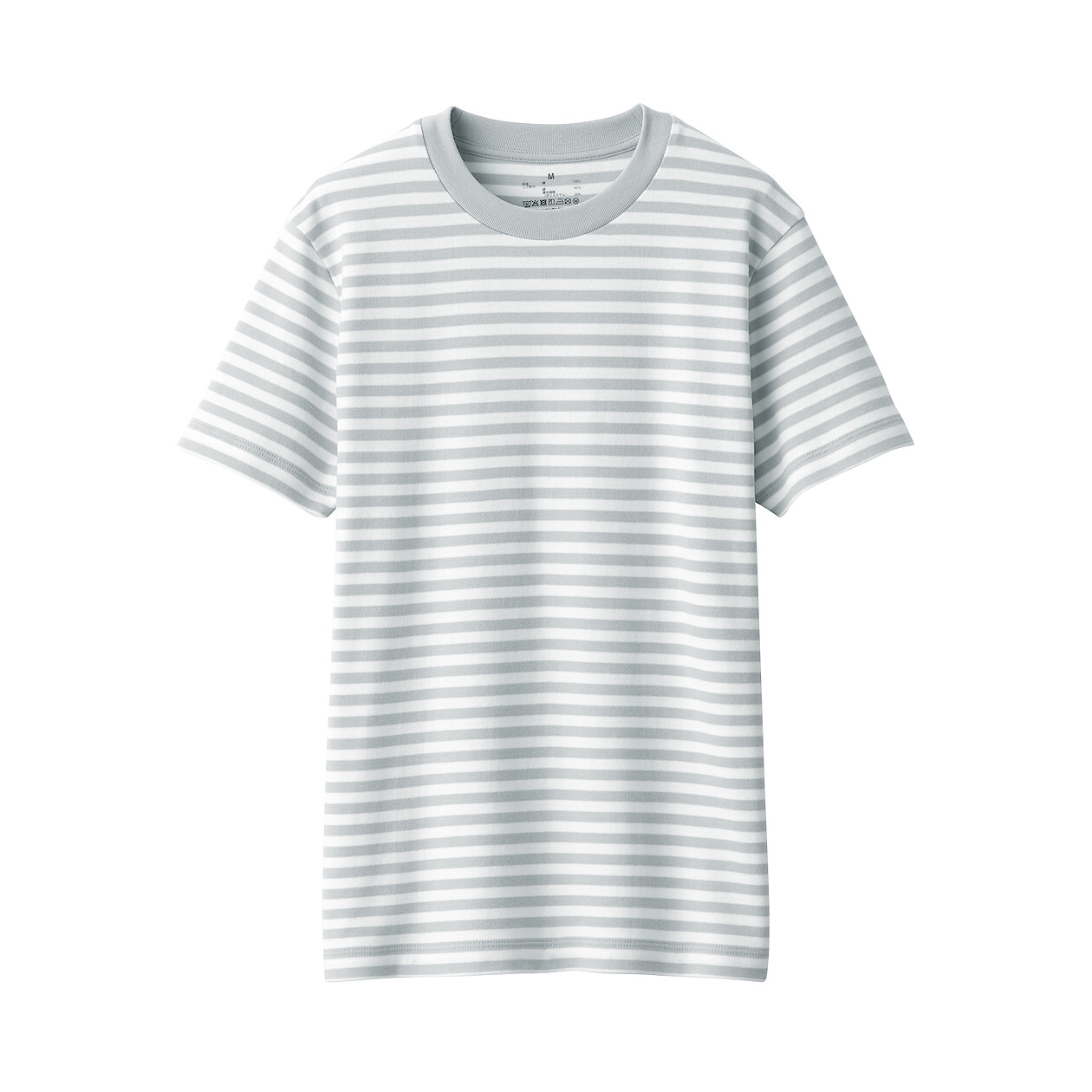 GRAY STRIPE([무인양품]  여성 스무스 편직 크루넥 반소매 티셔츠 (오버핏 반팔))