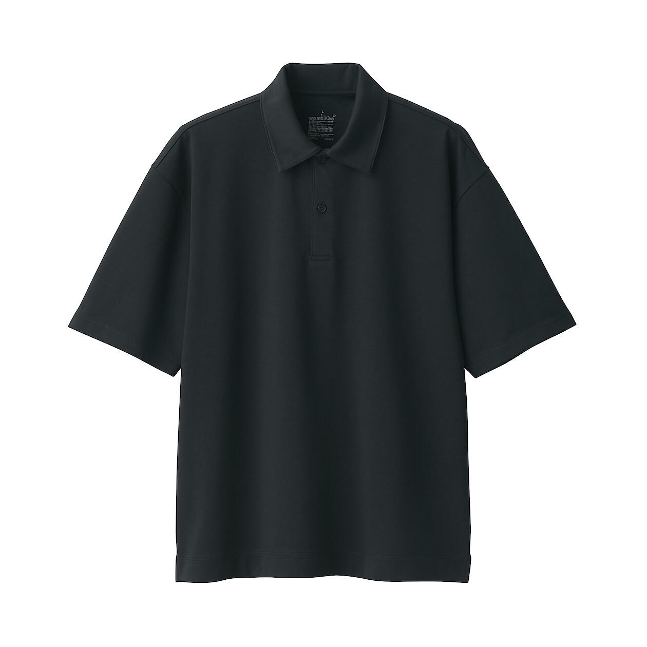 BLACK([무인양품]  남성 시원한 UV 컷 피케 와이드 5부소매 폴로 셔츠 (오버핏 반팔))