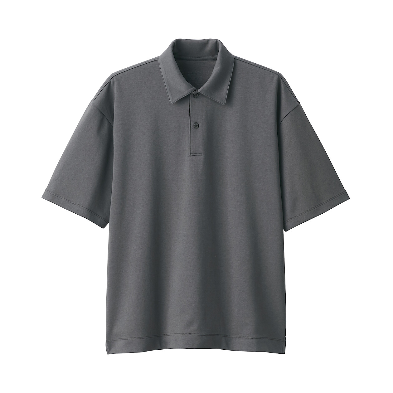 MEDIUM GRAY([무인양품]  남성 시원한 UV 컷 피케 와이드 5부소매 폴로 셔츠 (오버핏 반팔))
